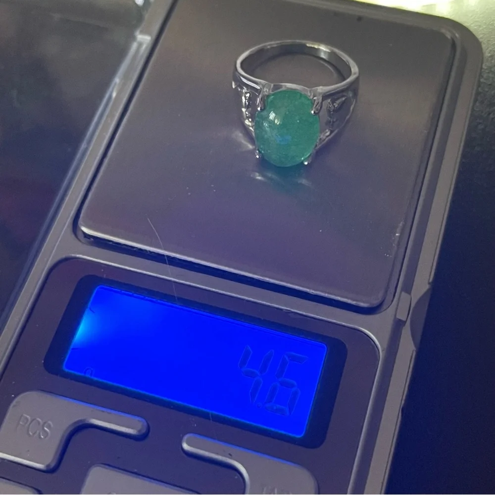 New Sterling Silver Oval Cut Green 4 Prong Crackle Quartz Gemstone Handmade Ring
